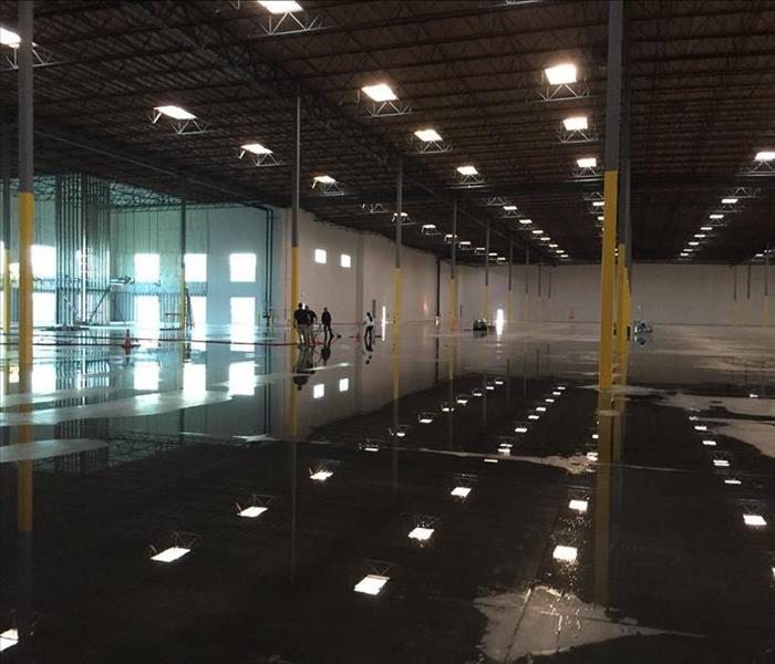 interior flooded empty warehouse